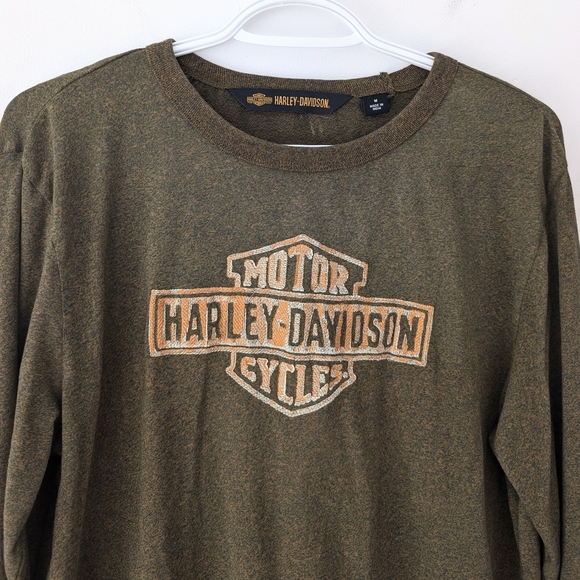 Harley-Davidson Men's Long Sleeve Tee In Kaki-Green and Orange - Size M - Picture 3 of 9
